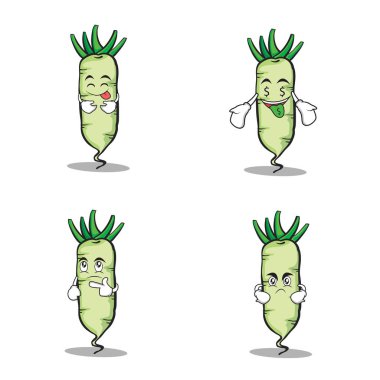 Beyaz turp karakter karikatür ayarla