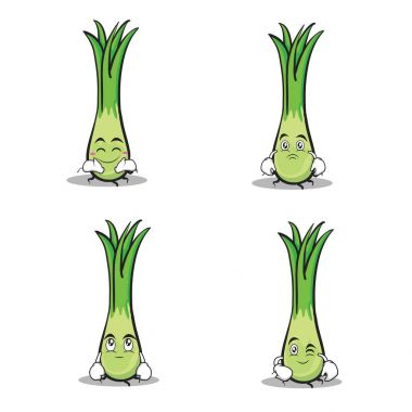 Pırasa karakter karikatür koleksiyonu ayarla