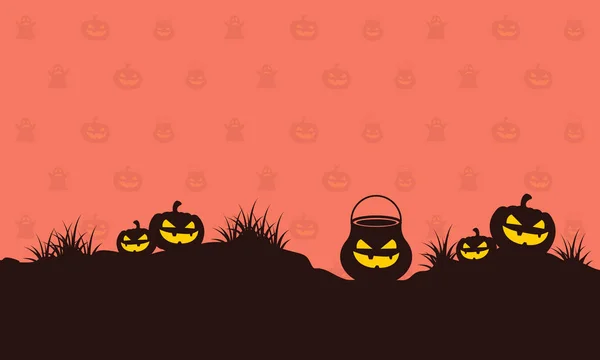 Calabaza en la colina fondo estilo Halloween — Vector de stock