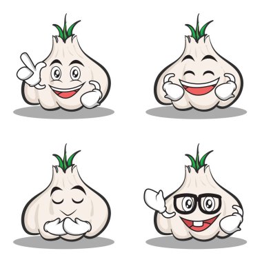 Sarımsak karikatür karakter koleksiyonuna kümesini