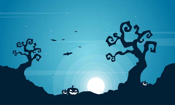 Halloween en el fondo del paisaje nocturno — Archivo Imágenes Vectoriales