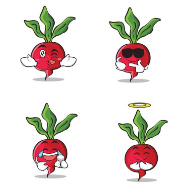 Turp karakter karikatür tarzı koleksiyonu ayarla