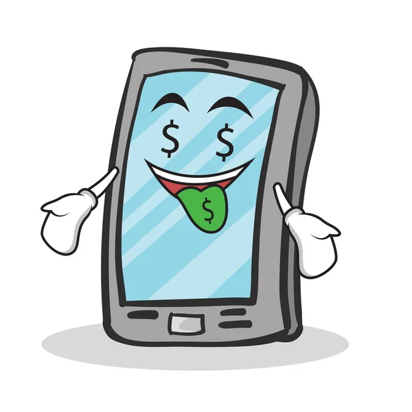 Dinero boca smartphone personaje de dibujos animados — Vector de stock