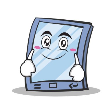Yüz tablet karakter karikatür tarzı gülümse