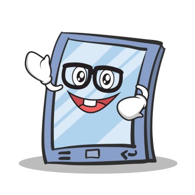 Geek yüz tablet karakter karikatür tarzı