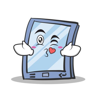 Yüz tablet karakter karikatür tarzı öpüşme