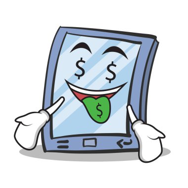Para ağız tablet karakter karikatür tarzı