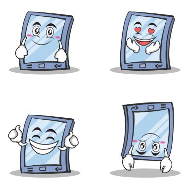 Tablet karakter karikatür tarzı koleksiyonu ayarla