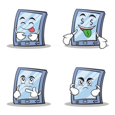 Koleksiyon hisse senedi tablet karakter karikatür tarzı kümesinin