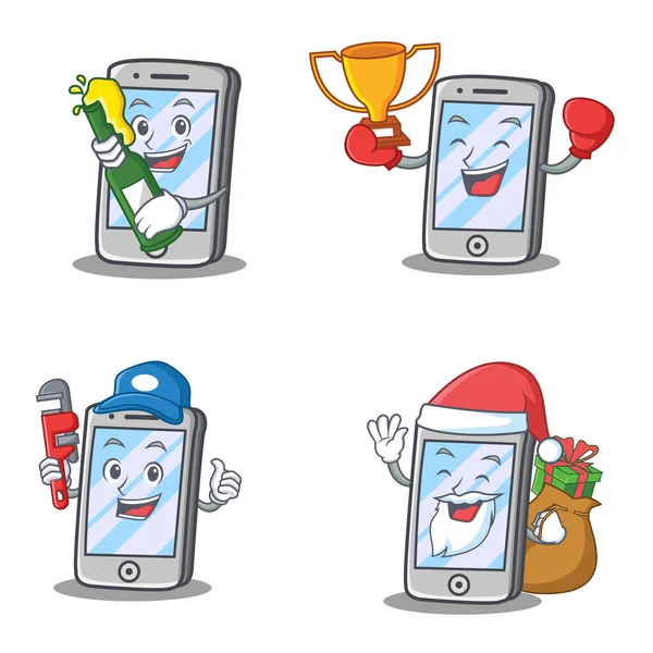 Set de iPhone carácter con fontanero boxeo cerveza Navidad — Archivo Imágenes Vectoriales