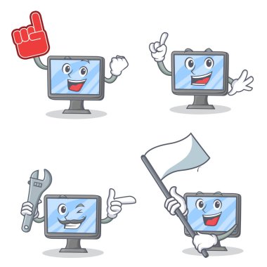 Köpük parmak makinist ve bayrağı ile monitör karakter kümesi