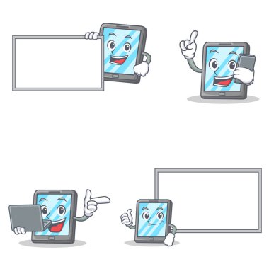 Telefon laptop kurulu poz ile tablet karakter kümesi