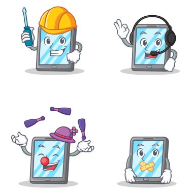 Sessiz hokkabazlık otomotiv kulaklık ile tablet karakter kümesi