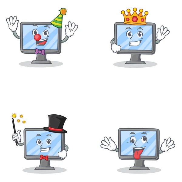 Set de monitor personaje con payaso rey mago loco — Archivo Imágenes Vectoriales