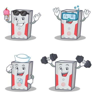 Dondurma fitness denizci dalış ile bilgisayar karakter kümesi