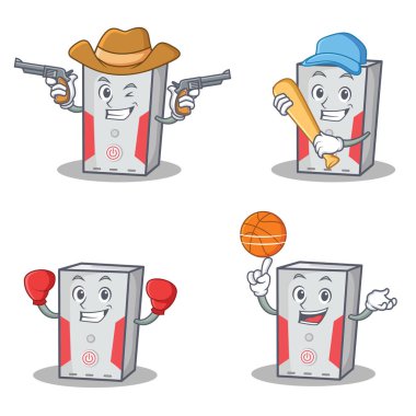 Kovboy beyzbol boks basketbol ile bilgisayar karakter kümesi