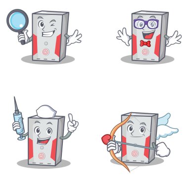 Dedektif geek hemşire aşk tanrısı ile bilgisayar karakter kümesi