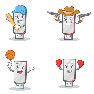 Beyzbol kovboy basketbol boks ile flashdisk karakter kümesi