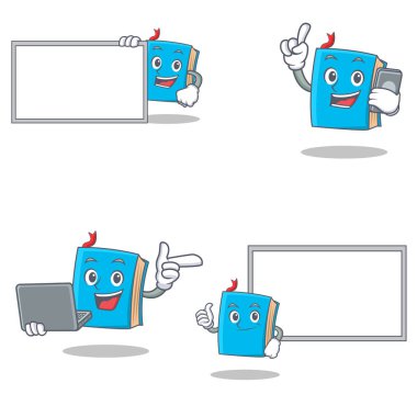 Dizüstü bilgisayar telefon kurulu ile mavi kitap karakteri ayarla