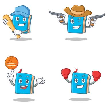 Beyzbol kovboy basketbol boks ile mavi kitap karakteri ayarla