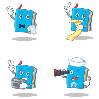 Garson menü fotoğraf ile mavi kitap karakteri dürbün ayarla