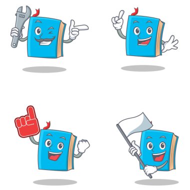 Mekanik Köpük parmak bayrağı ile mavi kitap karakteri ayarla