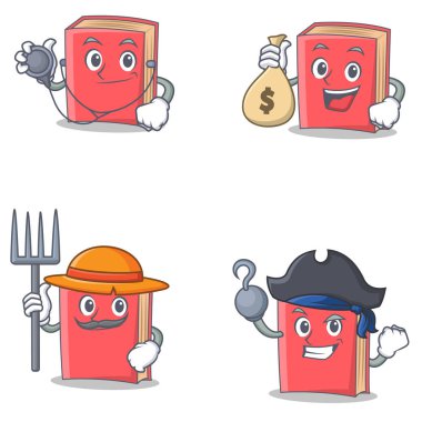 Doktor para torbası çiftçi korsan ile kırmızı kitap karakteri ayarla