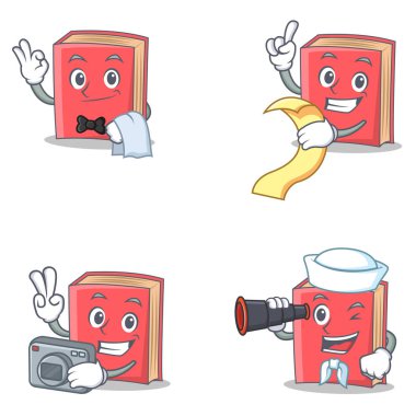 Garson menü fotoğraf dürbün ile kırmızı kitap karakter kümesi