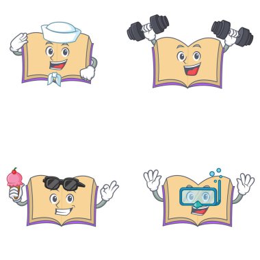 Denizci fitness dondurma dalış ile açık kitap karakter kümesi