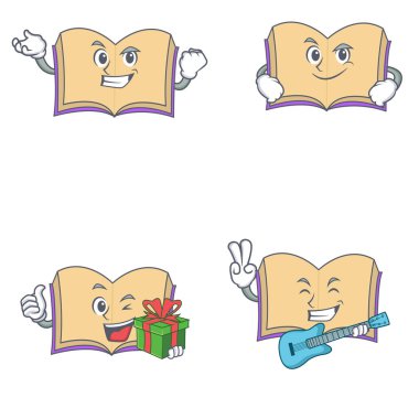 Gurur smirking hediye gitar ile açık kitap karakter kümesi