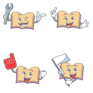 Mekanik Köpük parmak bayrak ile açık kitap karakter kümesi