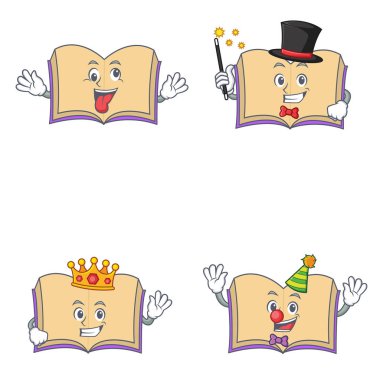 Deli Büyücü Kralı ile açık kitap karakter kümesi palyaço