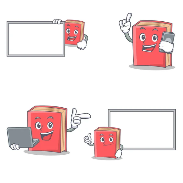 Conjunto de personagem livro vermelho com laptop de telefone de bordo — Vetor de Stock