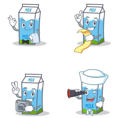 Garson menü fotoğraf dürbün ile süt kutusu karakter kümesi