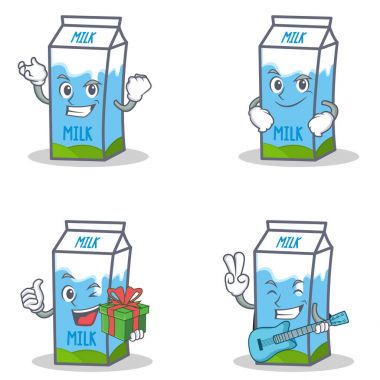 Başarılı smirking hediye gitar ile süt kutusu karakter kümesi