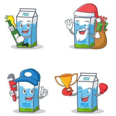 Bira Hediyelik tesisatçı kazanan ile süt kutusu karakter kümesi