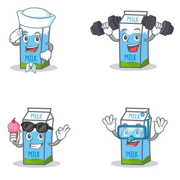 Denizci fitness dondurma dalış ile süt kutusu karakter kümesi