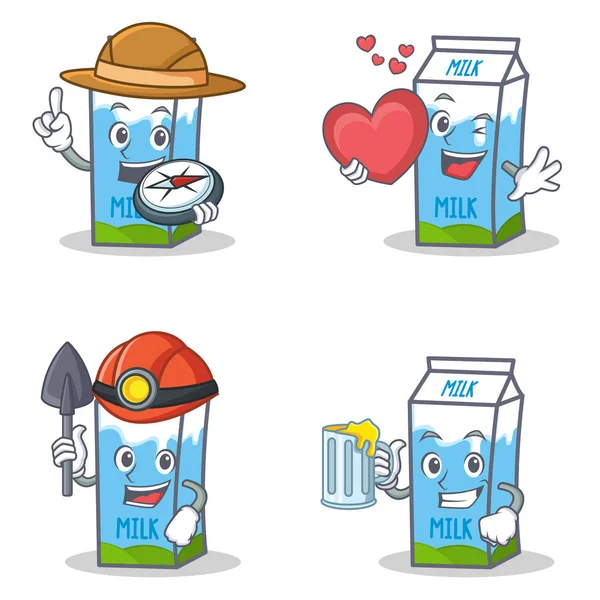 Explorer kalp madenci suyu ile süt kutusu karakter kümesi