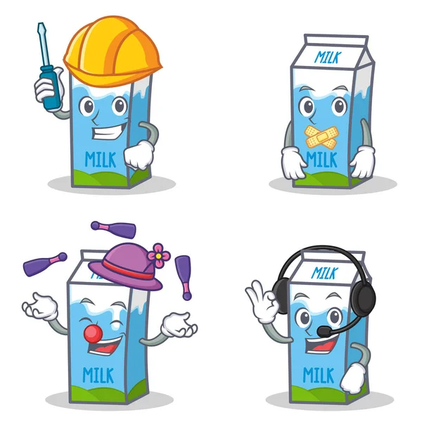 Otomotiv sessiz hokkabazlık kulaklık ile süt kutusu karakter kümesi