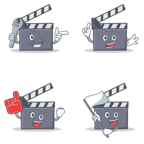 Mekanik Köpük parmak bayrak ile film clapper karakter kümesi — Stok Vektör