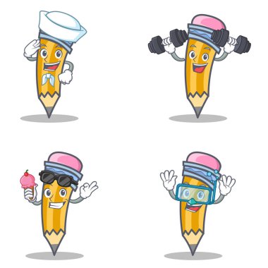 Denizci fitness dondurma dalış ile kalem karakter kümesi