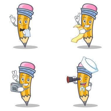 Garson menü fotoğraf dürbün ile kalem karakter kümesi