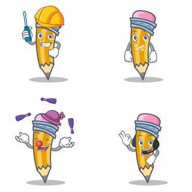 Otomotiv sessiz hokkabazlık kulaklık ile kalem karakter kümesi