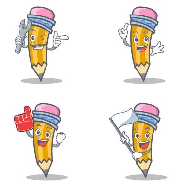 Mekanik Köpük parmak bayrak ile kalem karakter kümesi