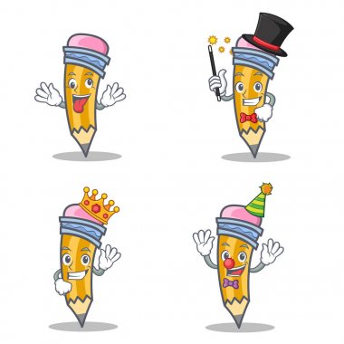 Çılgın Büyücü Kralı ile kalem karakter kümesi palyaço