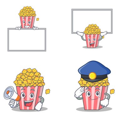 Yönetim Kurulu megafon polis ile patlamış mısır karakteri ayarla