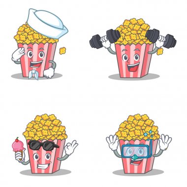 Patlamış mısır karakterini denizci fitness dalış dondurma ile ayarlamak