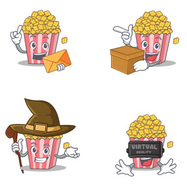 Zarf kutusu cadı ile patlamış mısır karakteri sanal ayarla