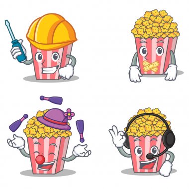 Otomotiv sessiz hokkabazlık kulaklık ile patlamış mısır karakter kümesi