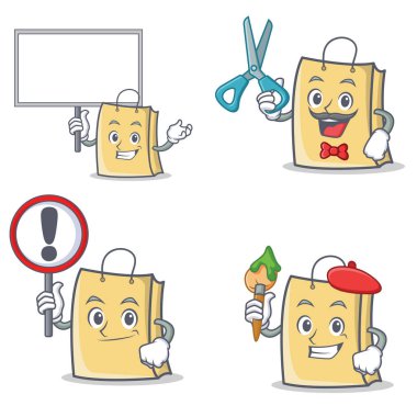 Bring kurulu işareti Kuaför sanatçı ile çanta karakter kümesi